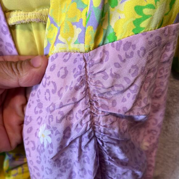For Love & Lemons Dubois Mix Print Mini Dress in Freedom Floral Large Purple - Picture 5 of 10